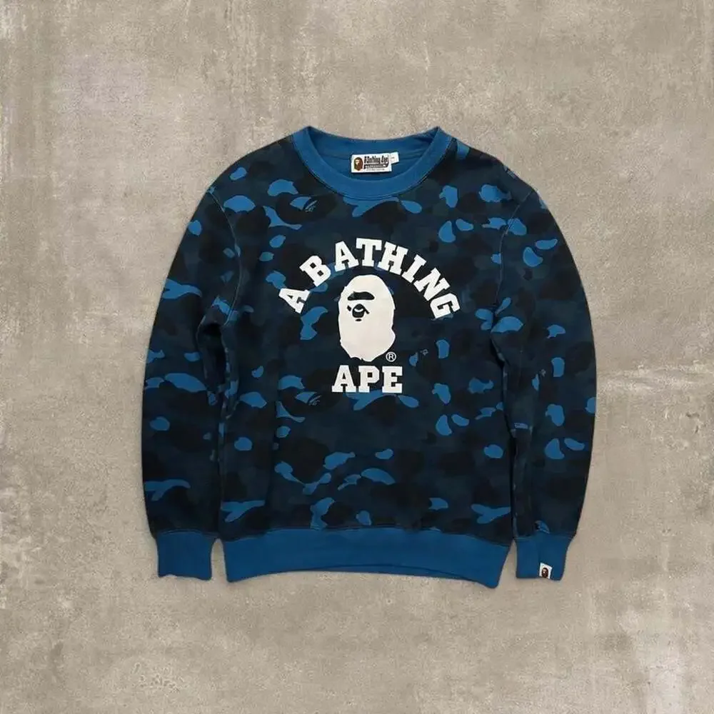 A Bathing Ape BAPE World Gone Mad Blue Camo Crewneck Sweatshirt Large